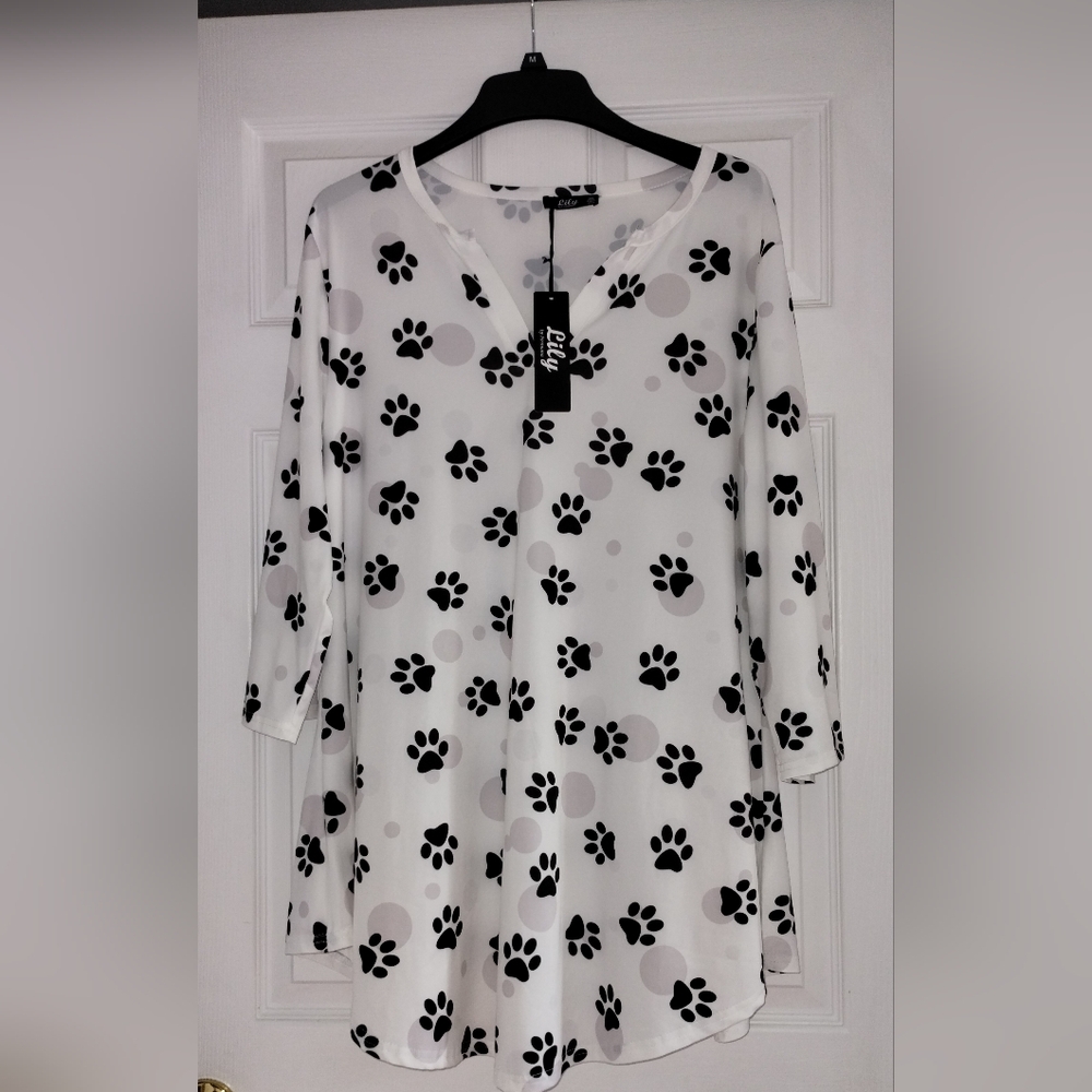 Lily  Black and White Paw Print Blouse